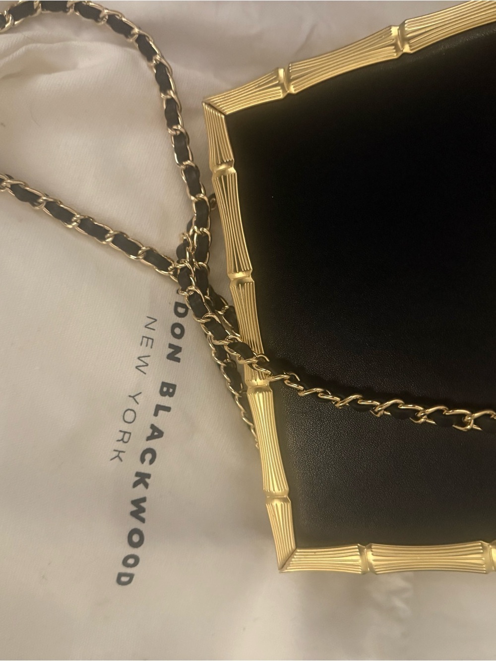 Brandon Blackwood Black & Gold Bamboo Tote / Crossbody Bag ✨ - Picture 8 of 8